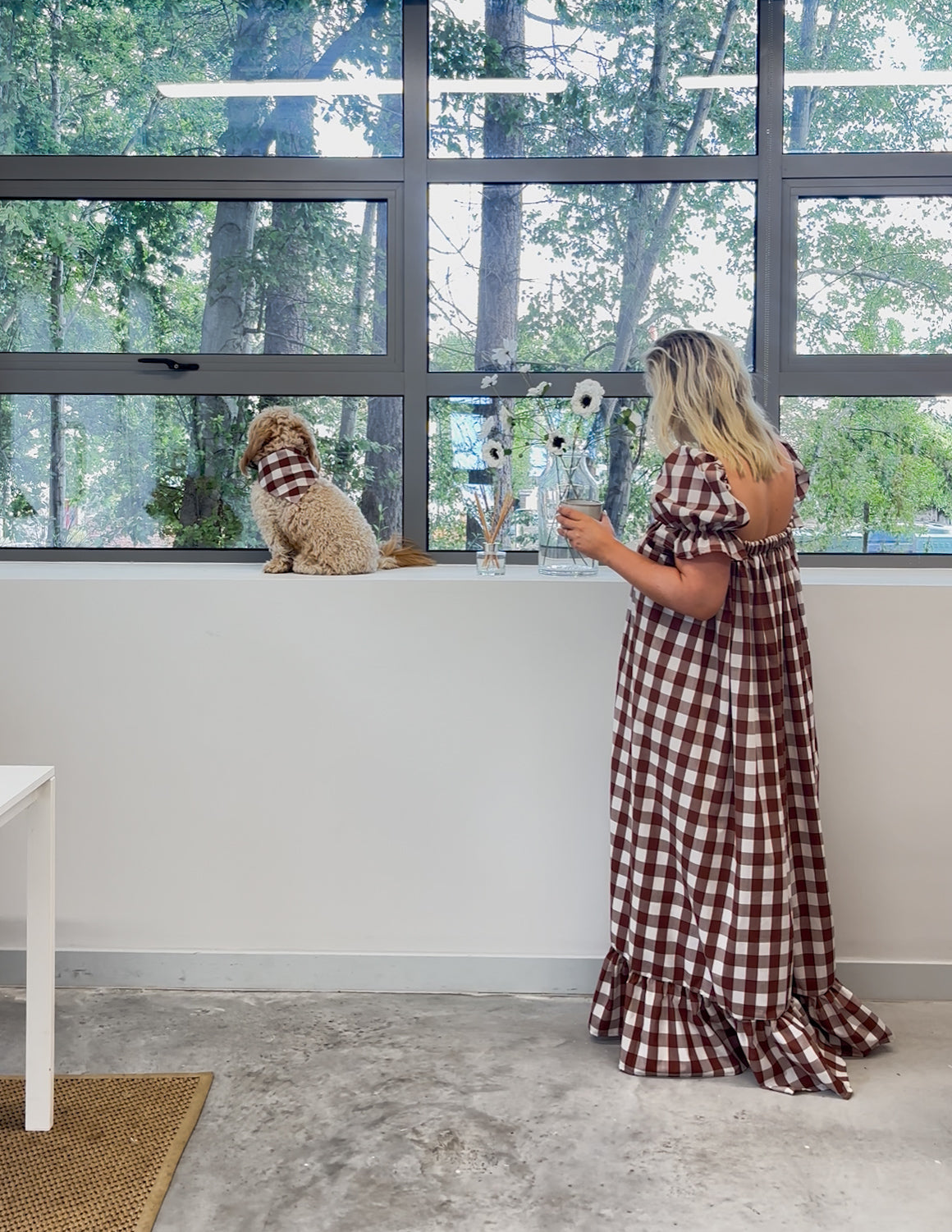 CHOCOLATE BROWN GINGHAM ROSEBUD MAXI