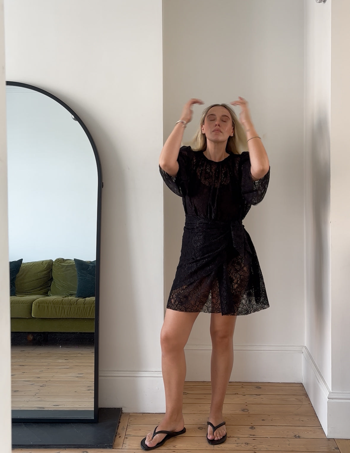 PRE ORDER MINI BLACK LACE DRESS + SCARF SET