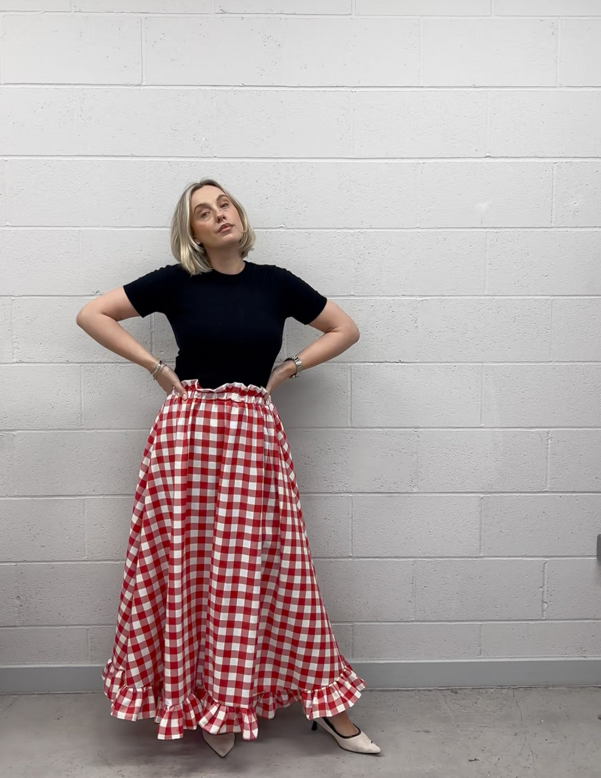 PRE ORDER RED GINGHAM RUFFLE SKIRT
