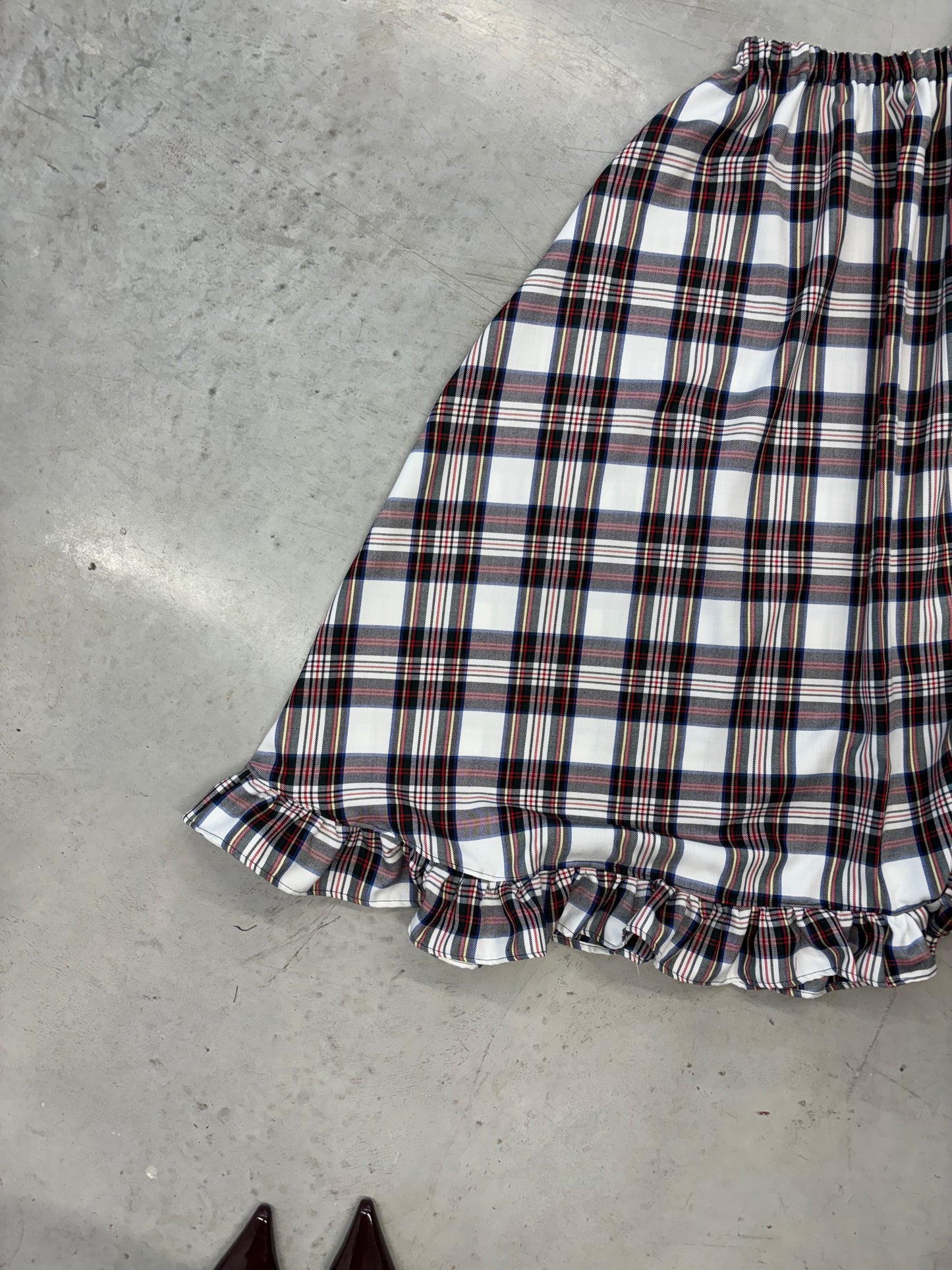 PRE ORDER WHITE TARTAN RUFFLE SKIRT