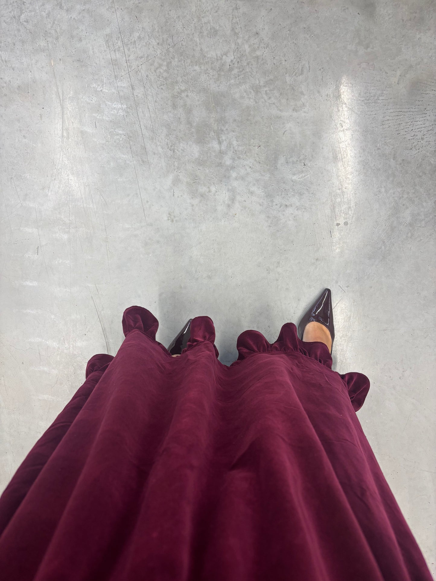 PRE ORDER CHERRY RED VELVET RUFFLE SKIRT