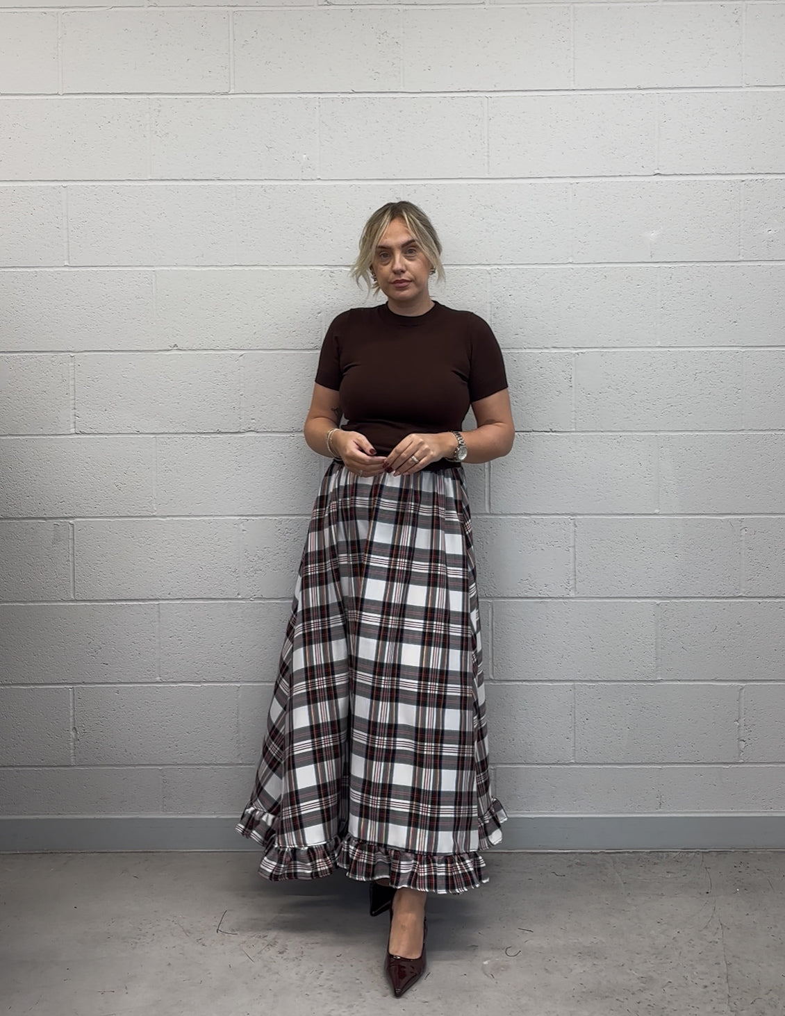 PRE ORDER WHITE TARTAN RUFFLE SKIRT