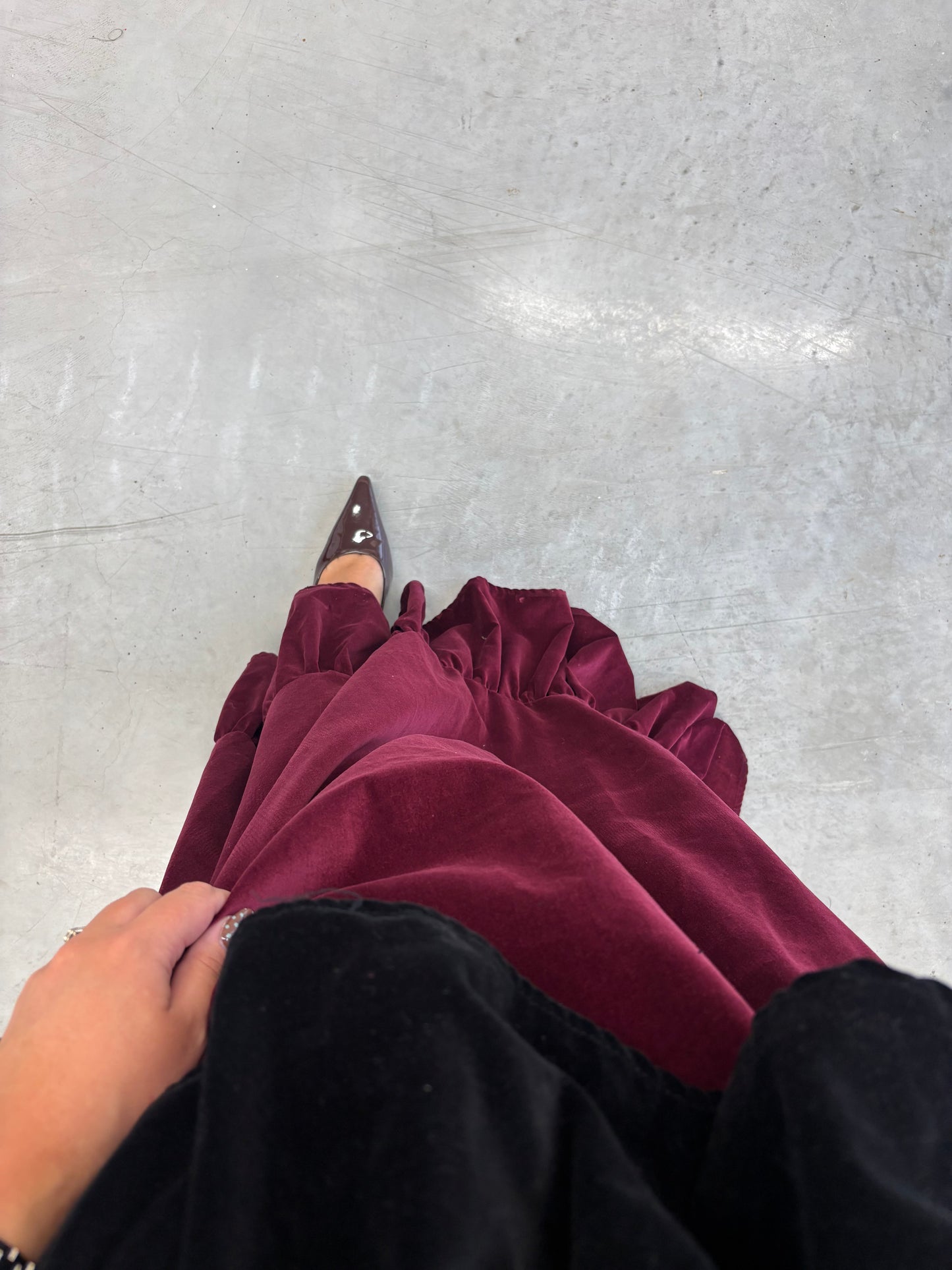 PRE ORDER BLACK VELVET MIDI RUFFLE SKIRT