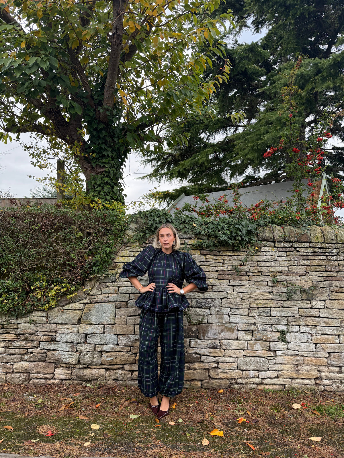 PRE ORDER NAVY TARTAN BALLOON TROUSERS