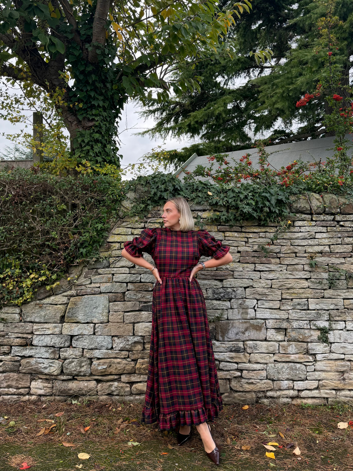 PRE ORDER RED & BROWN TARTAN ELIZABETH MIDI