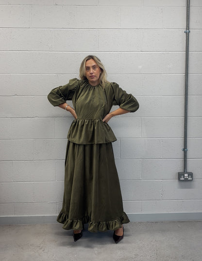 PRE ORDER VELVET OLIVE RUFFLE SKIRT