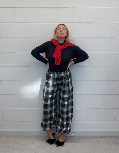 PRE ORDER GREEN TARTAN BALLOON TROUSERS