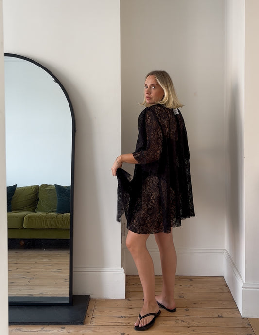 PRE ORDER MINI BLACK LACE DRESS + SCARF SET