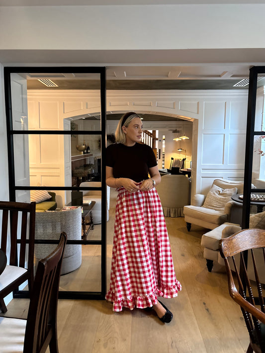 PRE ORDER RED GINGHAM RUFFLE SKIRT