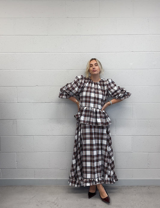 PRE ORDER WHITE TARTAN RUFFLE SKIRT