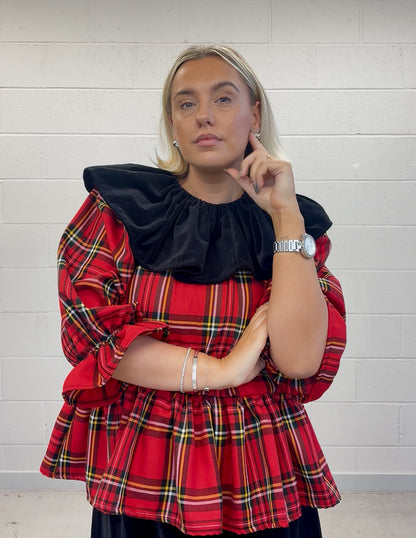 PRE ORDER RED TARTAN OLIVIA BLOUSE