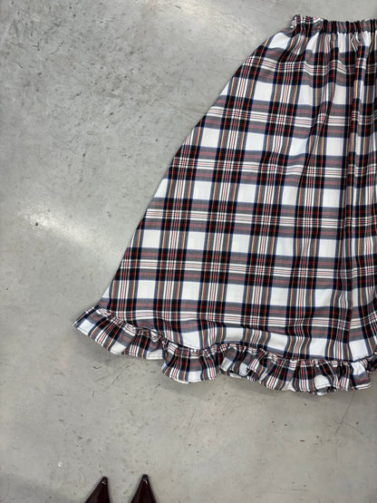 PRE ORDER WHITE TARTAN RUFFLE SKIRT