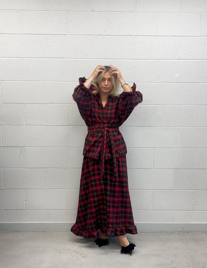 PRE ORDER RED/BROWN TARTAN RUFFLE SKIRT