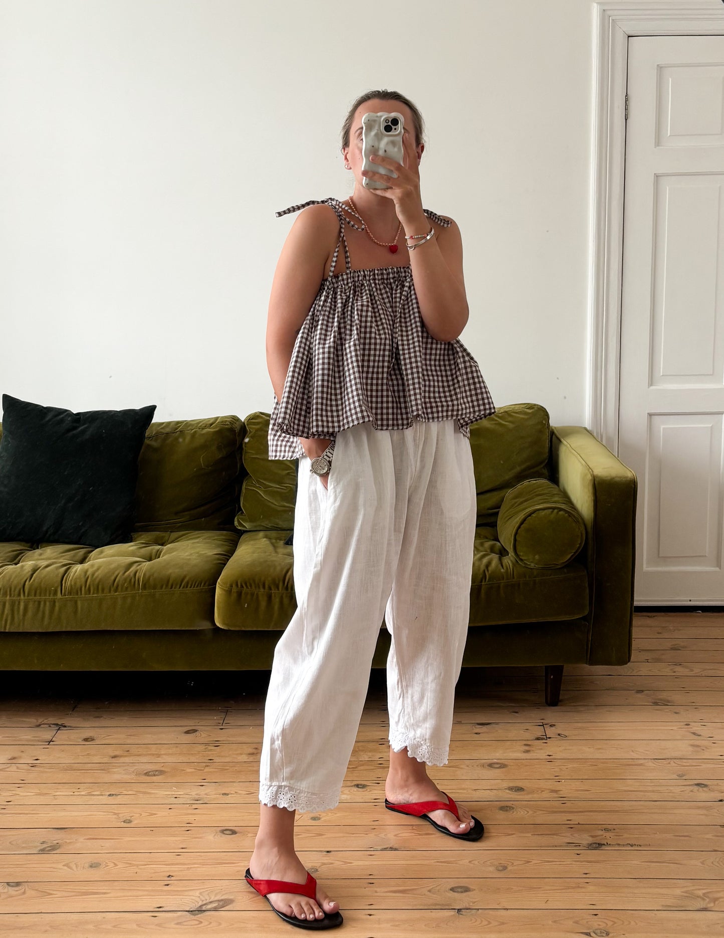 PRE ORDER WHITE LINEN NORA + BRODERIE ANGLAISE TRIM