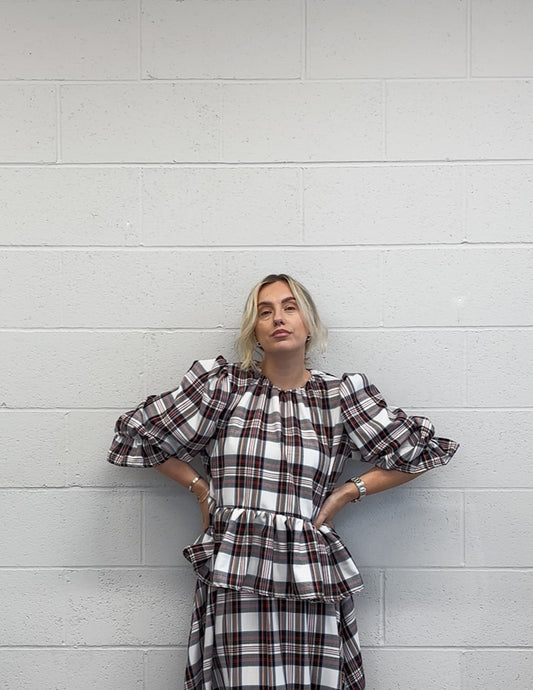 PRE ORDER WHITE TARTAN OLIVIA BLOUSE