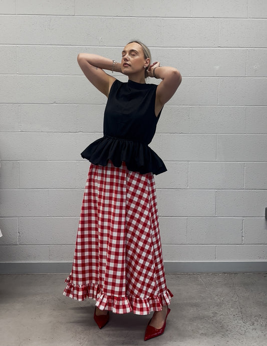 PRE ORDER RED GINGHAM RUFFLE SKIRT