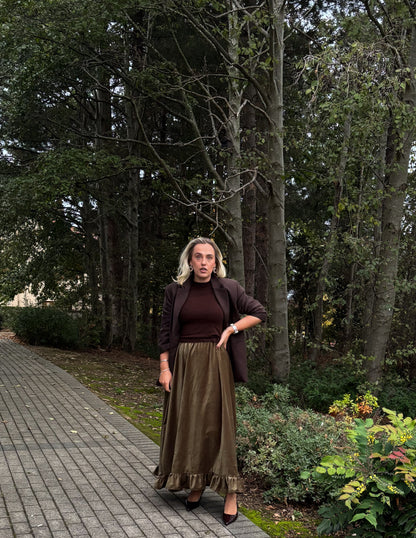 PRE ORDER VELVET OLIVE RUFFLE SKIRT