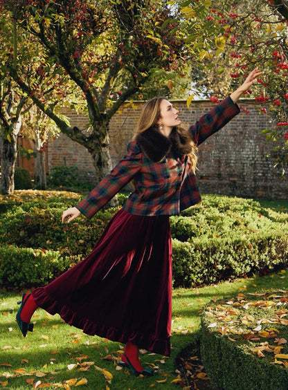 PRE ORDER CHERRY RED VELVET RUFFLE SKIRT