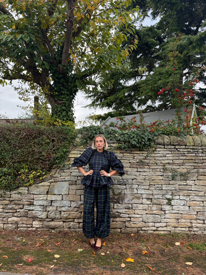 PRE ORDER NAVY TARTAN BALLOON TROUSERS