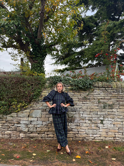 PRE ORDER NAVY TARTAN BALLOON TROUSERS
