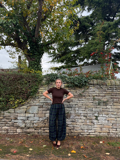 PRE ORDER NAVY TARTAN BALLOON TROUSERS