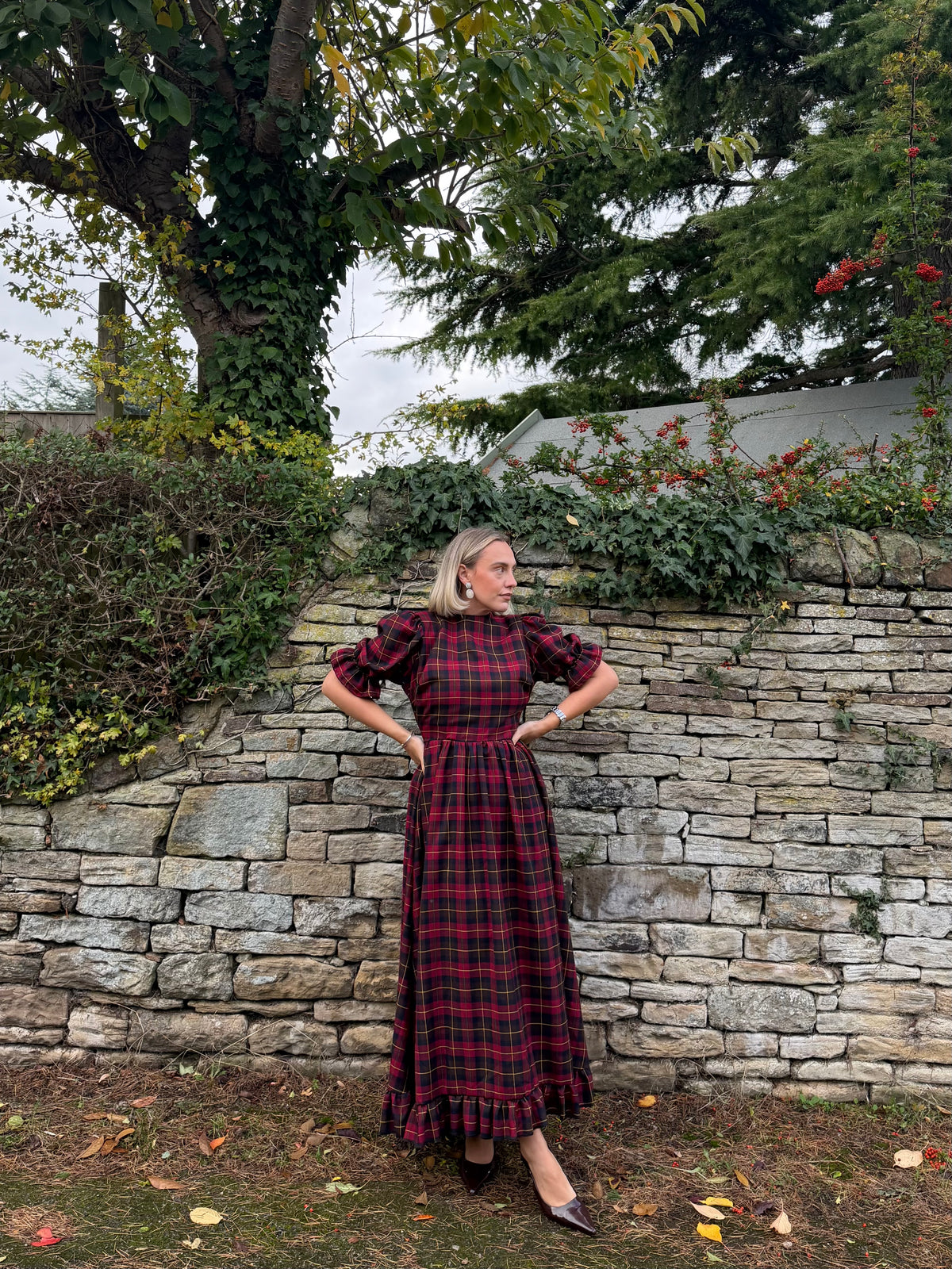 PRE ORDER RED & BROWN TARTAN ELIZABETH MIDI