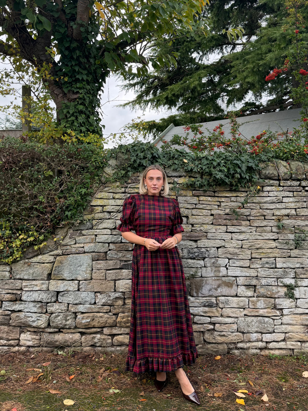 PRE ORDER RED & BROWN TARTAN ELIZABETH MIDI